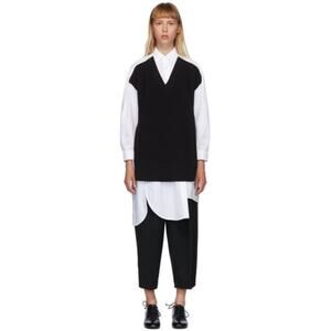 Enfold White And Black V-Neck Layered Shirt Twofer Sweater Size 38 (M/L)